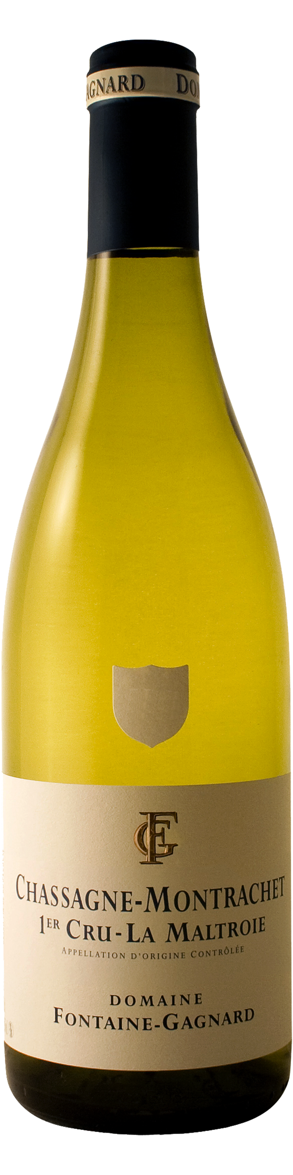 Bottle shot of 2011 Chassagne Montrachet 1er Cru Maltroie