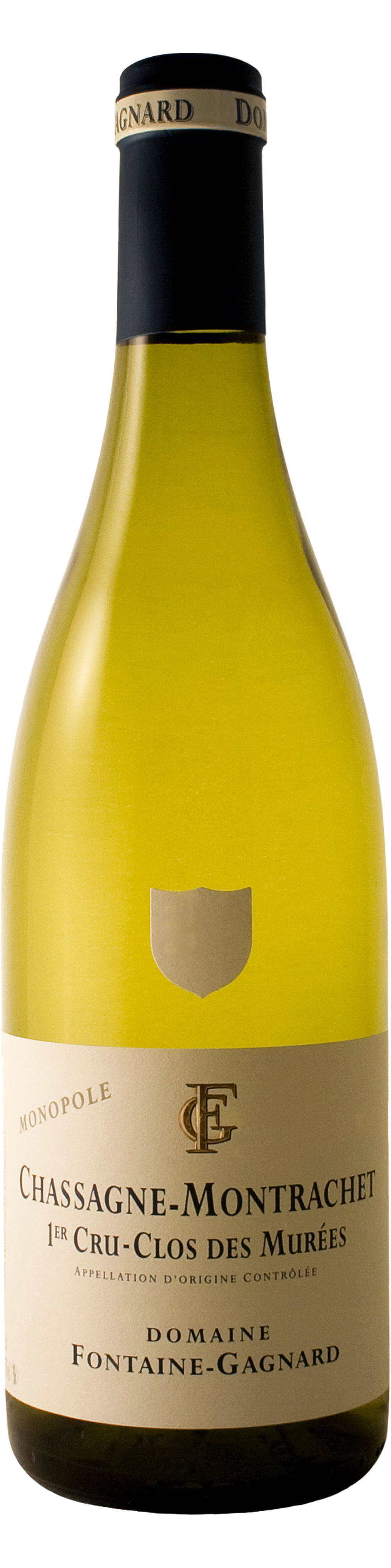 Bottle shot of 2012 Chassagne Montrachet 1er Cru Clos de Murées
