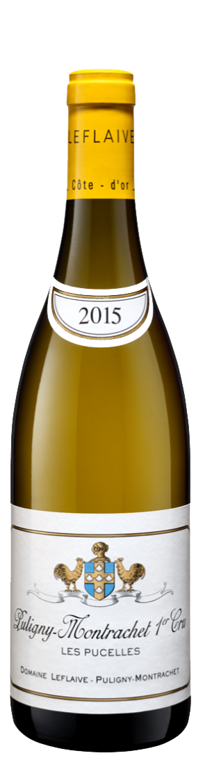 Bottle shot of 2014 Puligny Montrachet 1er Cru Les Pucelles